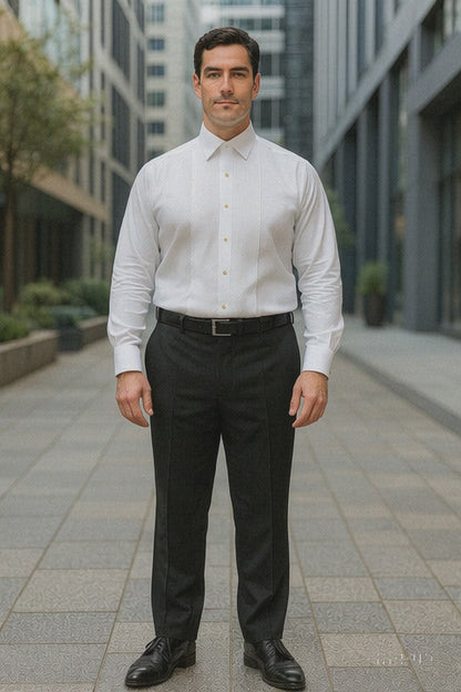 Mens Classic Cotton Wing Collar Plague Front Tuxedo Shirt in White