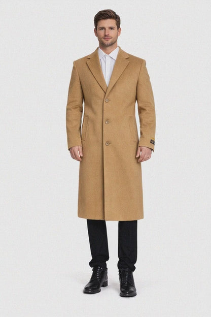 Mens Overcoat - Topcoat For Men - Winter Fabric - Overcoat Long men's Dress Topcoat - Winter coat 4XL 5XL 6XL Camel Big and Tall Large Man ~ Plus Size Three Button