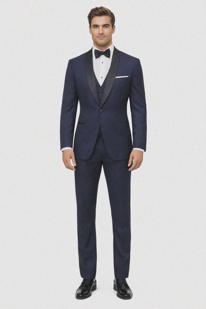 Mens Designer One Button Shawl Tuxedo in Navy