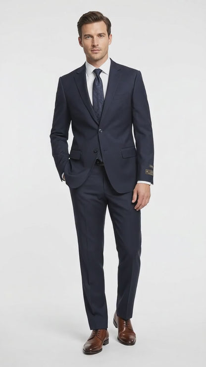 Tiglio Novello Men’s Navy Italian Wool Suit, Super 150s Modern Fit Formal Dress Suit