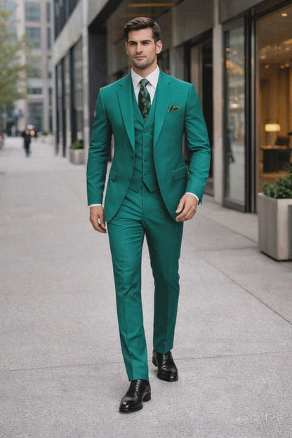 In Aguasta Green - Emerald Color Zacchi Men's 3 Piece Poplin Suit  Spring Colors & Award Winning Design