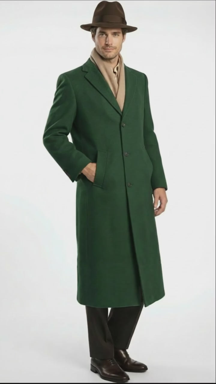 Men’s Hunter Green Full-Length Wool Overcoat