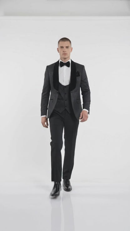 Rossi Men’s Classic 3 Piece Smoking Style Tuxedo Suit, Formal Wedding Prom Eveningwear Suit