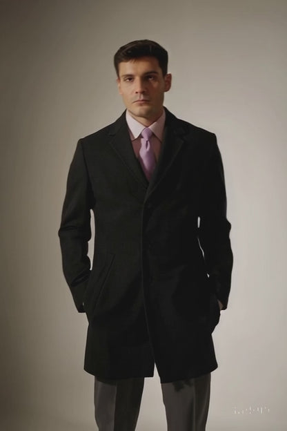 Men's Heavy Wool Overcoat  Classic Full Length Winter Topcoat