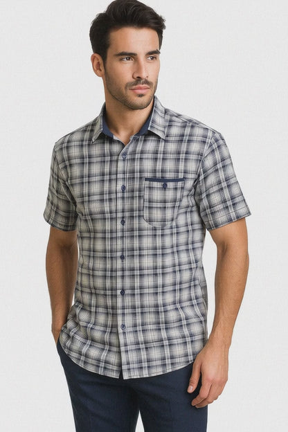 Mens Textured Plaid Walking Suit in Navy/white by Dreams by Zacchi  2 Piece Leisure Outfit with matching shirt and pant -$ 99