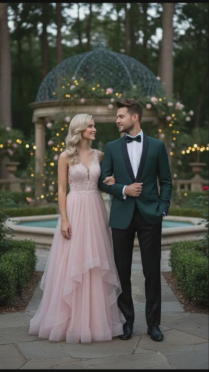 Mens Green Tuxedo Suit  Slim Fit Jacket with Black Satin Shawl Lapel and Black Pants in Hunter Green