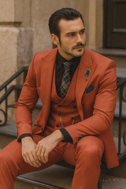 Elegant Red Three-Piece Suit  Groom & Party Formal Outfit