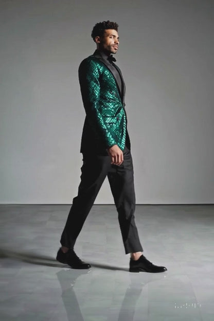 Emerald Green Paisley Tuxedo Suit - Prom Floral Tuxedo Suit - Groom Wedding Suit