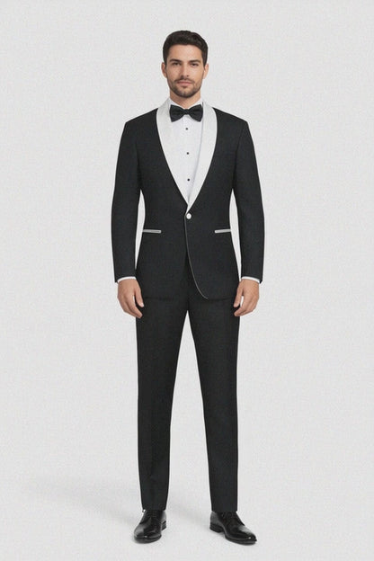 Mens 1 Button Contrast Shawl Tuxedo in Black & White