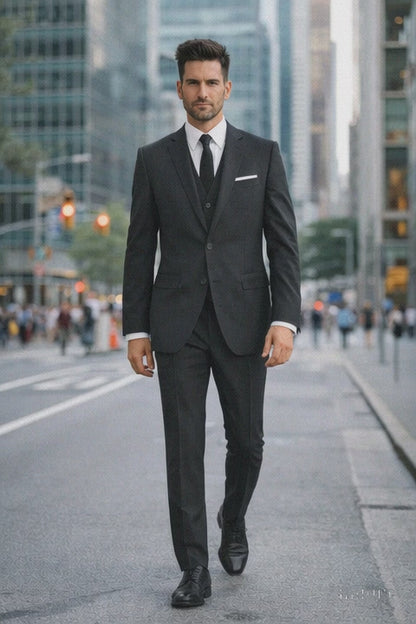 Mens Vested 2 Button Slim Fit Wool Black - Mens Slim Fitted