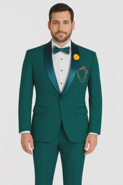 Mens Teal Tuxedo Shawl Collar - Sateen Collar in Teal Blue Color Suit