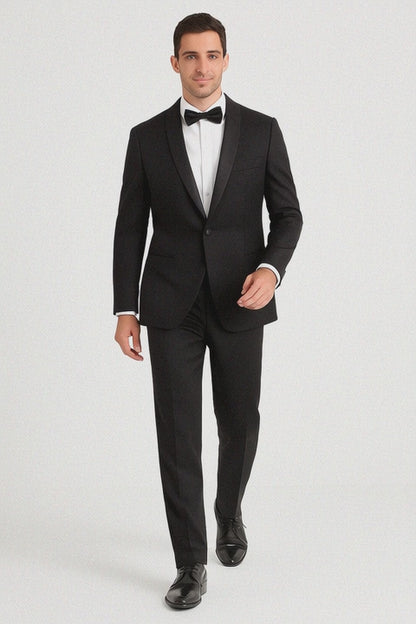 Mens 1 Button Slim Fit Shawl Tuxedo in Black - Mens Slim Fitted Tuxedo