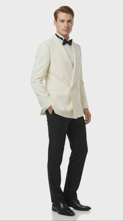Mens Ivory Double-Breasted Shawl Lapel Tuxedo Jacket | Premium Formal Dinner Jacket for Weddings and Black-Tie Events