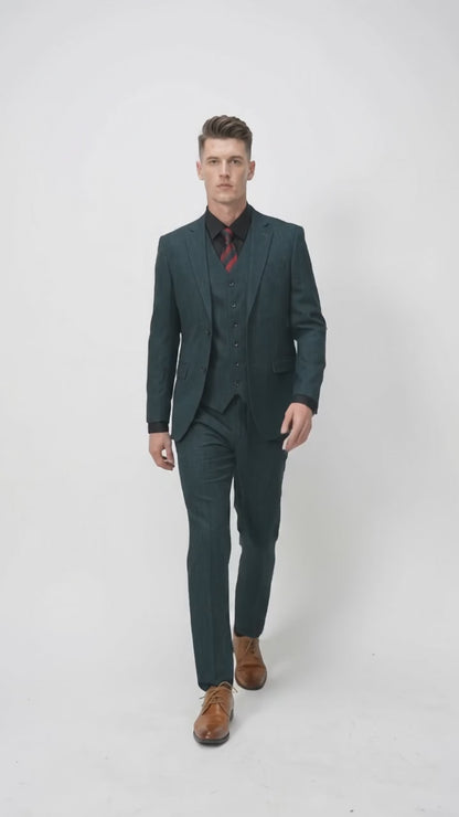 Men’s Teal Green 3 Piece Suit – Modern Two Button Suit with Matching Vest & Pants