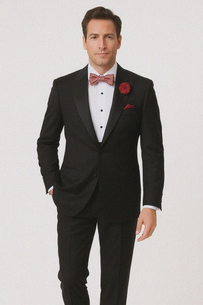 Mens Classic One Button Peak Tuxedo in Black
