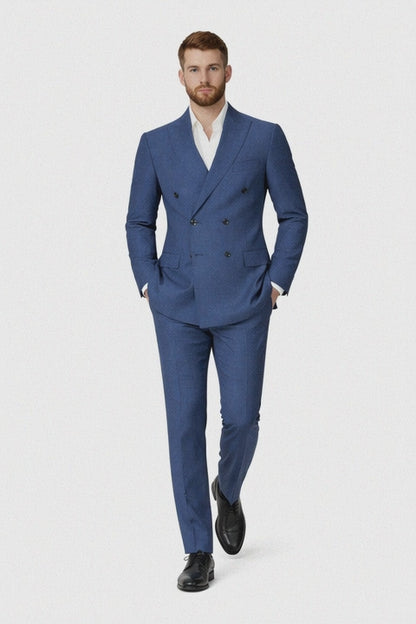 Mens Blue Wool Tiglio Double Breasted Suit – Classic Peak Lapel Suit