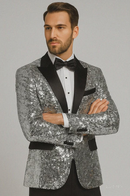 Sparkling Silver Sequin Mens Tuxedo  Party & Wedding Blazer