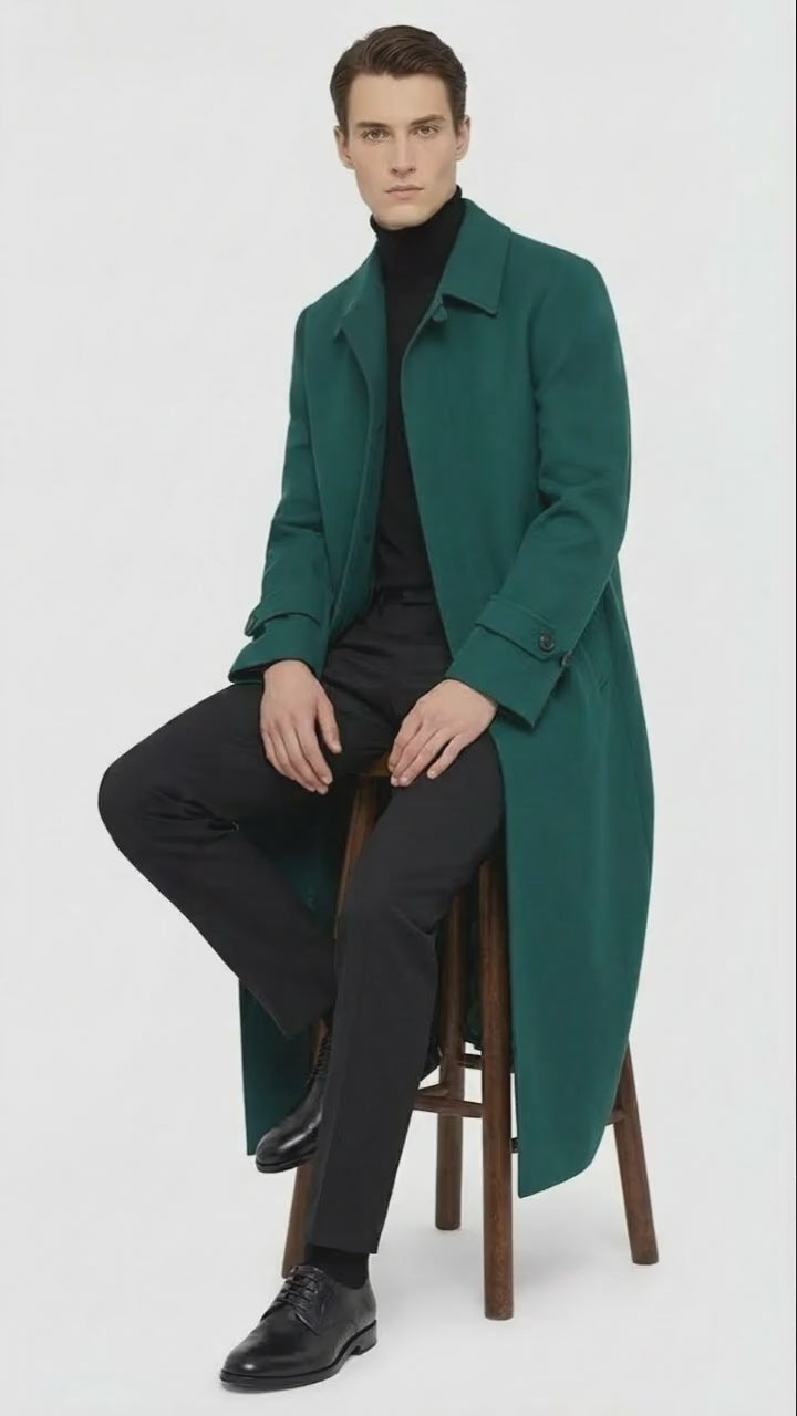 Men’s Full-Length Green Overcoat