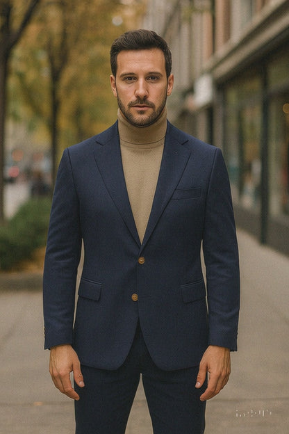 Mens Two Button Navy Cashmere Jacket with Notch Lapel