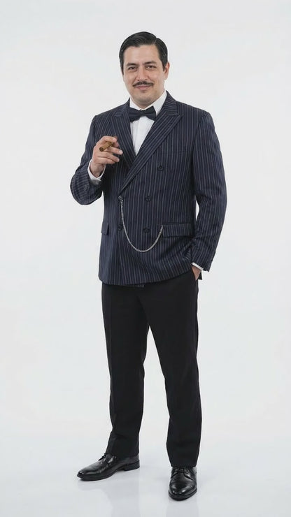 Men’s Black Pinstripe Blazer Gomez Addams Inspired Jacket – Vintage Double Breasted Formal Blazer, Classic Party Costume Wear, Elegant Evening