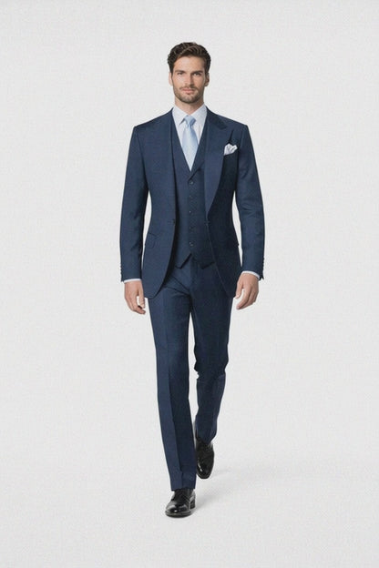 Suits With Baggy Pleated Pants - Wide Leg Pants 100% Wool - Classic Fit in Navy Single Breast Lapel by Rossiman