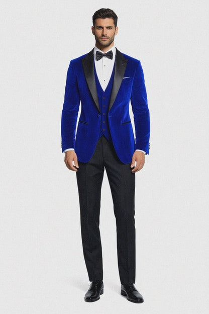 Mens Designer Velvet Tuxedo Royal Blue Dinner Jacket