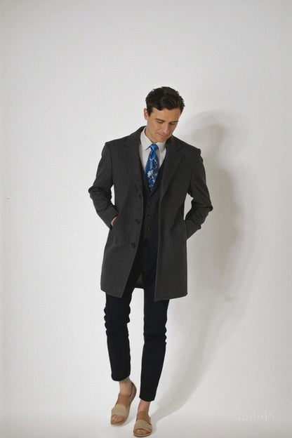 Men's Charcoal Grey Wool & Cashmere Overcoat  Classic Full Length