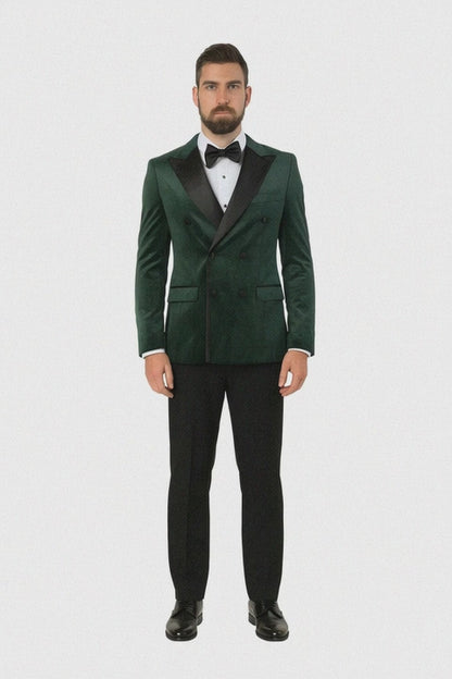 Green Velvet Double Breasted Tuxedo Jacket  Wedding & Prom
