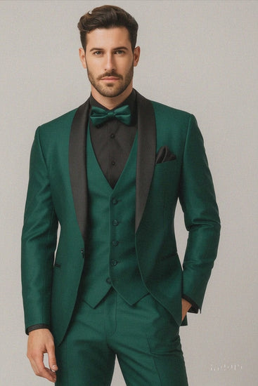Mens Emerald Green Tuxedo with Black Satin Shawl Lapel 