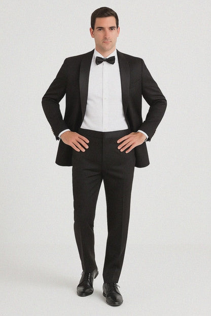 Mens 1 Button Slim Fit Shawl Tuxedo in Black - Mens Slim Fitted Tuxedo