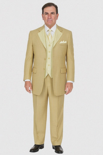 Classic Beige Pinstripe 3-Piece Suit for Men  Timeless Formal Wear