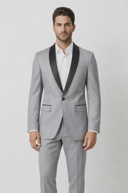 Mens 1 Button Shawl Lapel Wedding | Prom Tuxedo in Light Grey