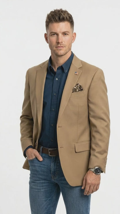 Mens Khaki Camel Bronze Taupe Blazer, Classic Business Casual Wedding Sport Coat Jacket in Tan Color