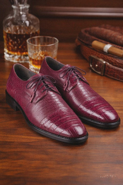 Los Altos Burgundy Caiman Belly & Teju Lizard Cap Toe Oxford Men's Lace Up Shoes