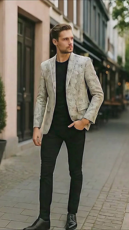Mens White Snake Print Blazer  Exotic Slim Fit Party and Fashion Jacket - Alligator crocodile print