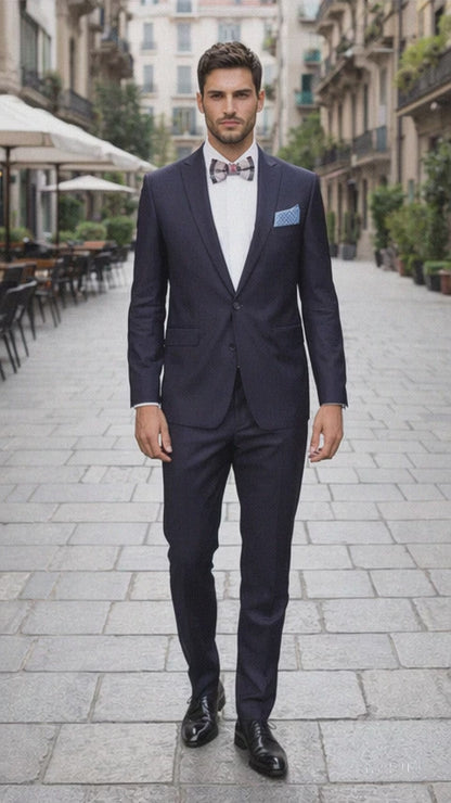 Men's Rossiman Rossi Man Brand Tapered Plum Leg Lower Rise Pants & Get Skinny 1 Button Slim Fit Peak Lapel Suit 100% Wool