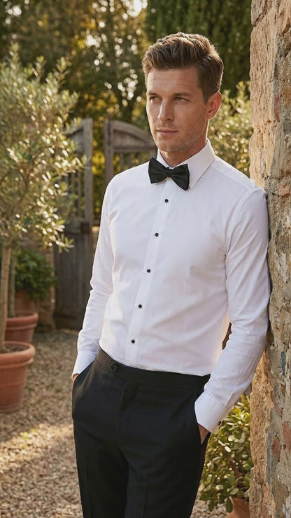Men’s White Spread Collar Tuxedo Shirt with Plain Front, Formal Wedding Dress Shirt