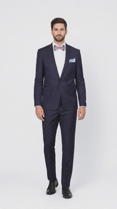 Men??s Slim Fit 100% Wool Suit by Rossiman Rossi ?? Peak Lapel Jacket & Plum Tapered Pants