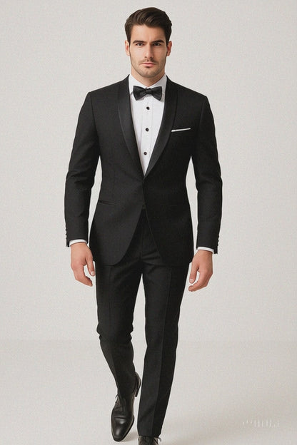 Mens Designer Satin Trim Shawl Waverly Tuxedo in Black