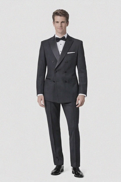 Mens Designer Double Breasted Wool Tuxedo in Black