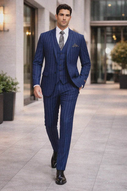 Mens 2 Button Gangster Pinstripe Suit in / NAVY ONLY
