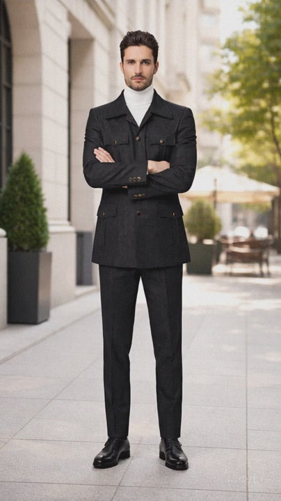 Black Safari Walking Suit for Men ?? Rossiman Utility Jacket and Trousers Set