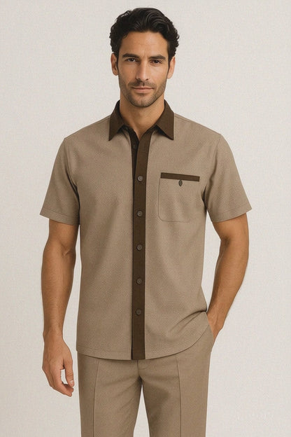 Mens Houndstooth Walking Suit by Dreams by Zacchi  2 Piece Lei sure Set in brown/tan- $99