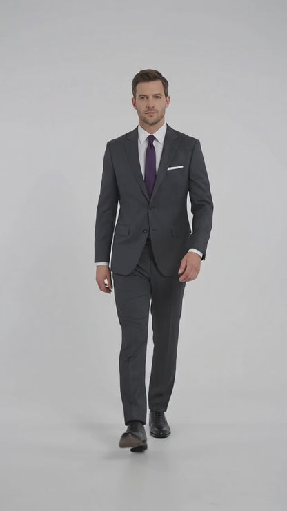 Men’s Charcoal Grey Don Draper Inspired Suit, Solid Formal Wedding Business Dress Suit