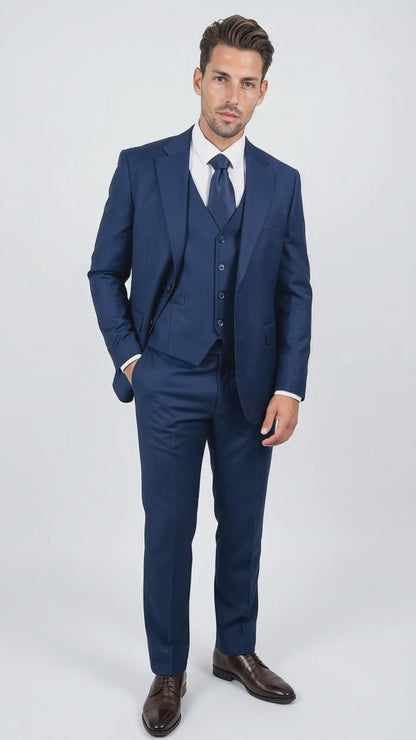 Stacy Adams Men’s Royal Indigo Hybrid Fit 3 Piece Suit, Formal Wedding Prom Dress Suit