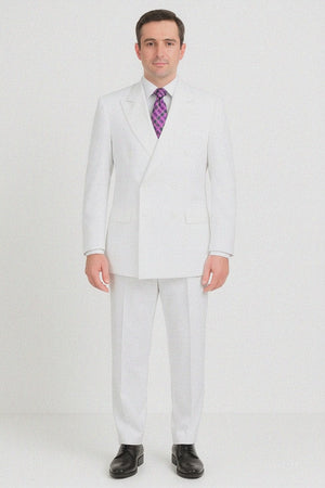 Pleated Suit - Mens Suits With Pleated Pant -  Regular Fit Suit -  White Poplin Suit