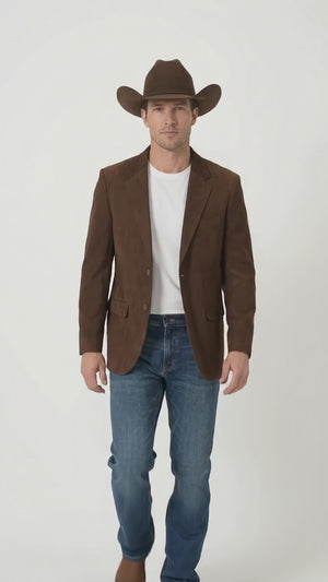 Men’s Brown Suede Western Blazer – Cowboy Sport Coat Jacket for Weddings & Country Wear
