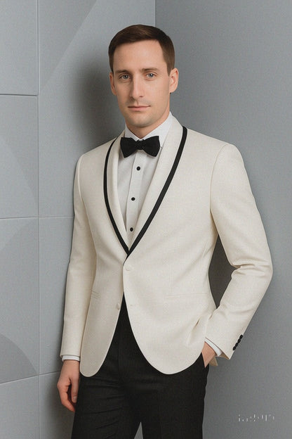 Mens Designer White & Black Trim Traditional Dinner Jacket Tuxedo