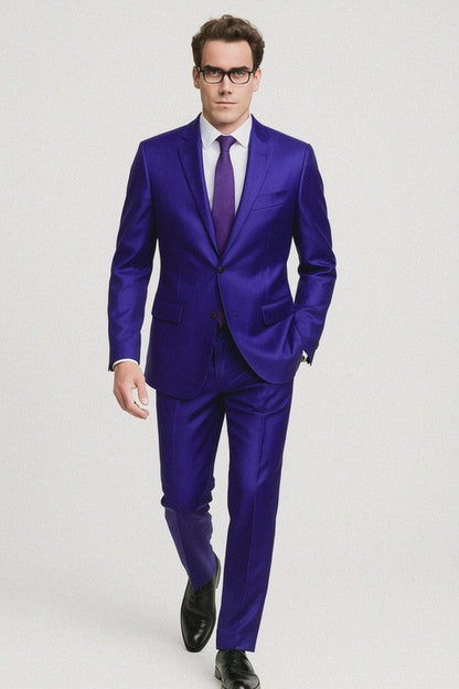 Mens Modern Fit Shiny Sharkskin Suit in Purple