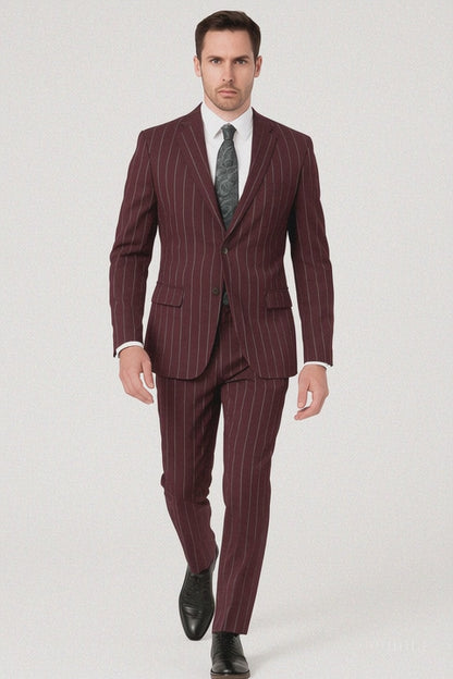 Mens 2 Button Gangster Pinstripe Suit in BLACK / GREY / BURGUNDY